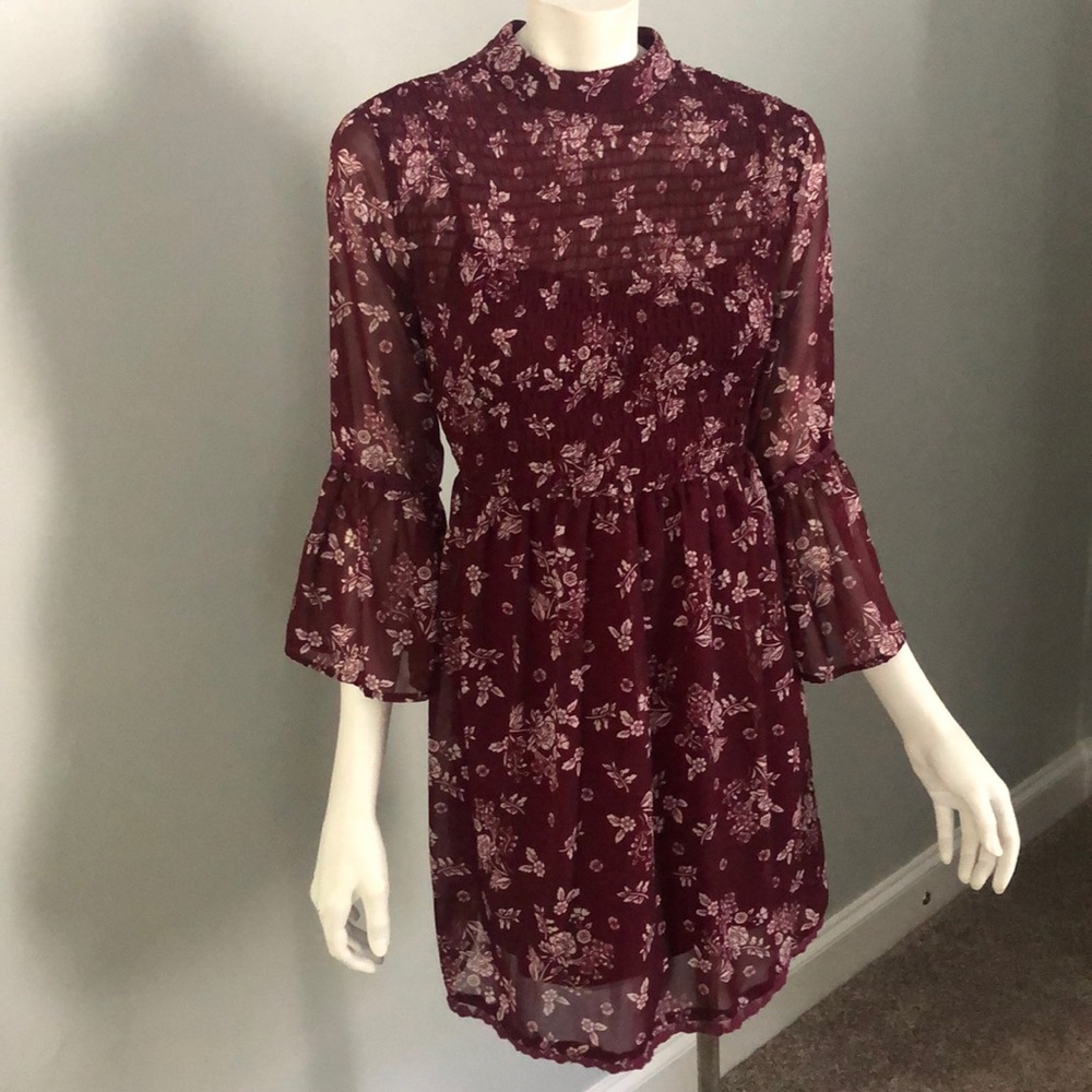 Sheer Burgundy Reversible Dress with Slip